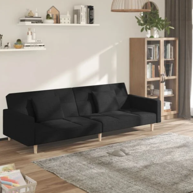 Canapé convertible en tissu avec oreillers